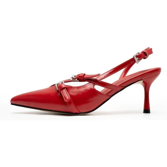 KaroNairy Women's Stiletto Heels - Pointed Toe Slingback Pumps With Buckle, Mid Heel For Weddings & Office - View #2